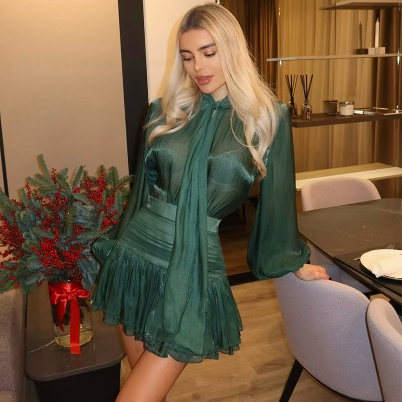 New Fashion Bowknot Lace-up Top High Waist Pleating Skirt Casual Suit