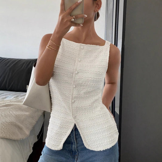 ELIANE | Mouwloos Dames Top Met Geribde Textuur, Getailleerd – Vrouwelijk, Modern, Lichtgewicht