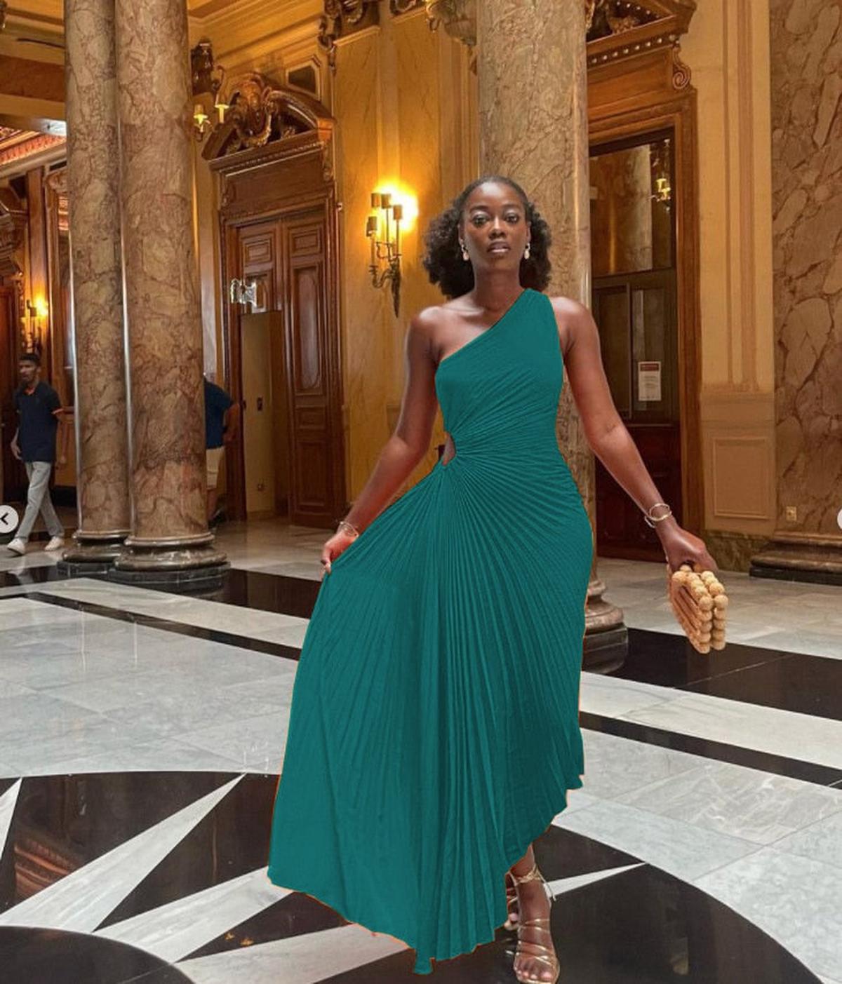 Plissé Eén-Schouder Avondjurk Voor Dames | Luxe Vloerlange Formele Jurk