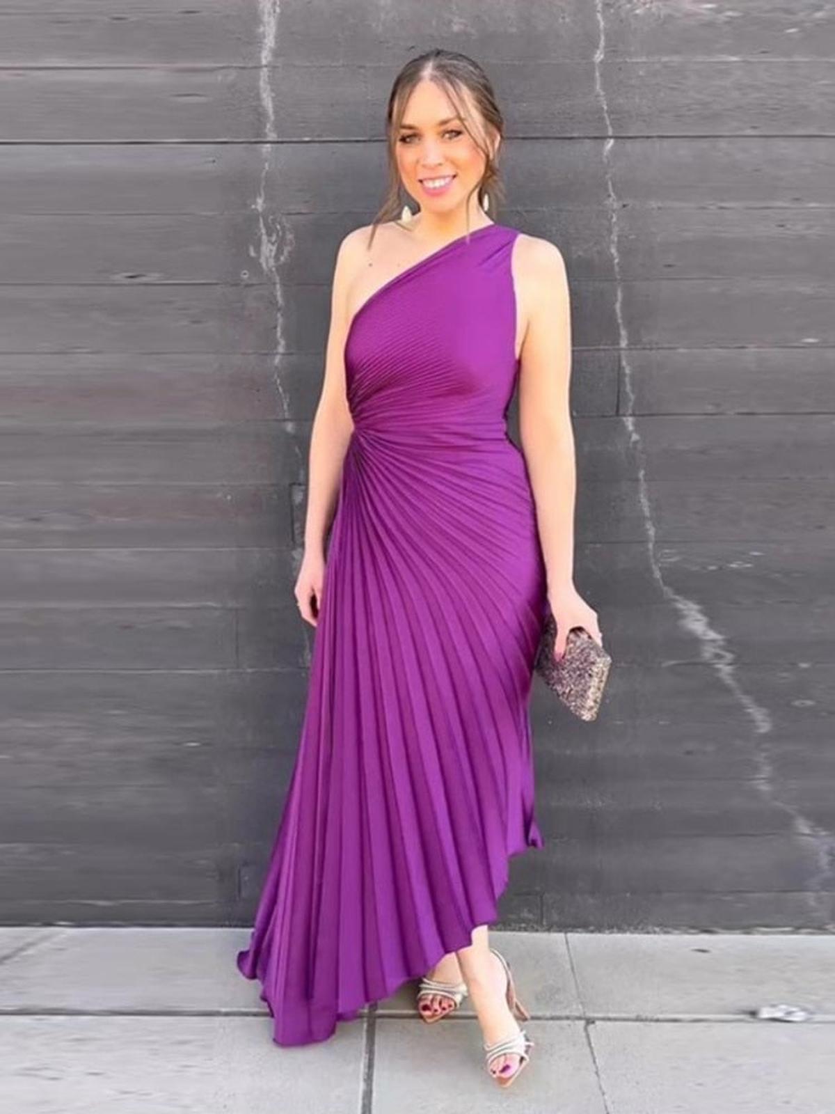 Plissé Eén-Schouder Avondjurk Voor Dames | Luxe Vloerlange Formele Jurk