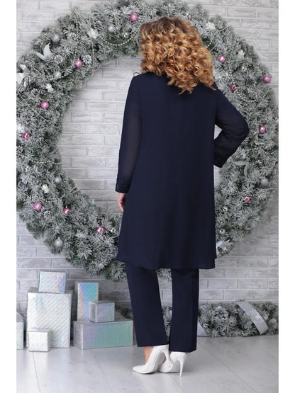 Plus Size Drie-Delig Pak Voor Dames | Geborduurd Elegante Set Met Kantdetails