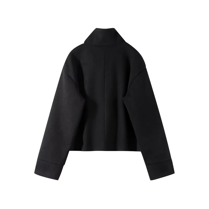Luxe Wollen Korte Damesjas Zwart Met Knopen – Elegant, Warm & Perfect Voor Herfst & Winter (kopie)