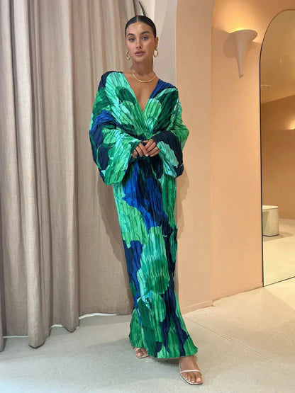 ZEGNA | Geplooide Maxi Jurk Met Abstracte Print - Luchtig & Zomers