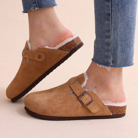 Suède Instappers Met Warme Bontvoering – Antislip & Comfortabel Voor Koude Dagen