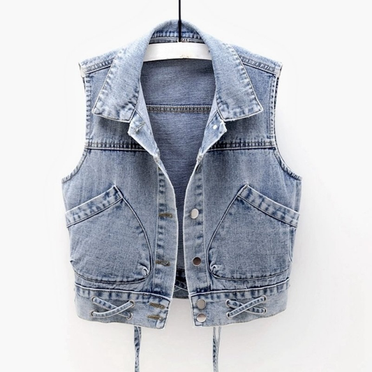 CAROLINE | Klassiek Denim Vest Met Vintage Wassing – Stoer, Tijdloos, Casual Chic