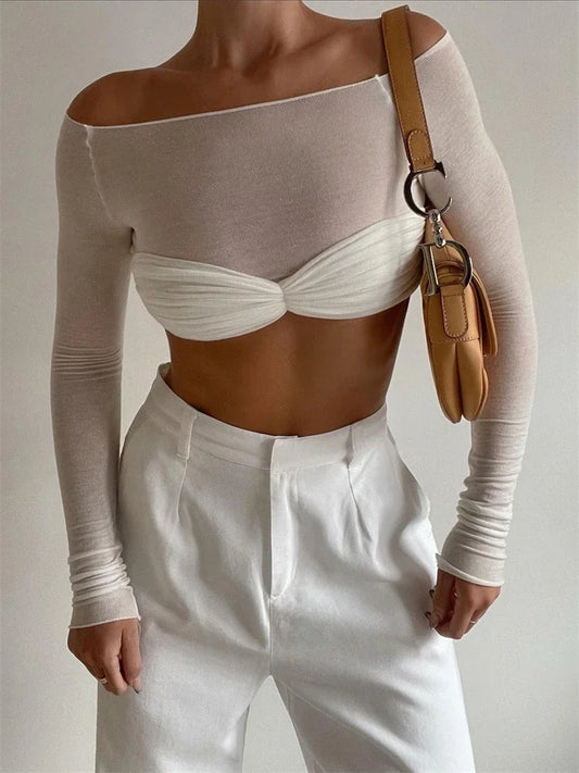 KENDRA | Transparante Mesh Top Voor Dames Met Twistdetail – Verfijnd, Verleidelijk, Trendy