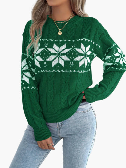 Wintertrui Met Noors Patroon Voor Dames | Warme Gebreide Kersttrui Met Sneeuwvlok Design