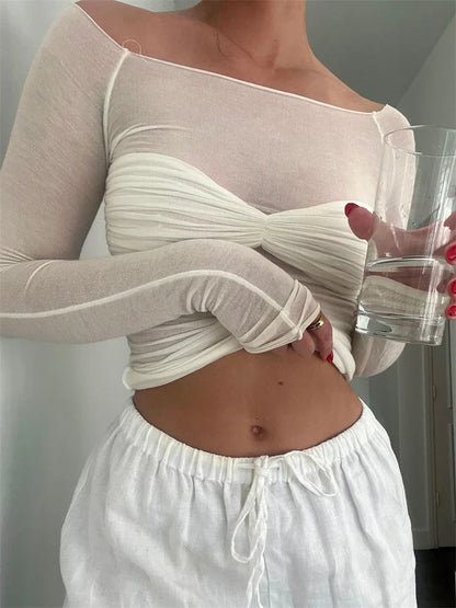 KENDRA | Transparante Mesh Top Voor Dames Met Twistdetail – Verfijnd, Verleidelijk, Trendy