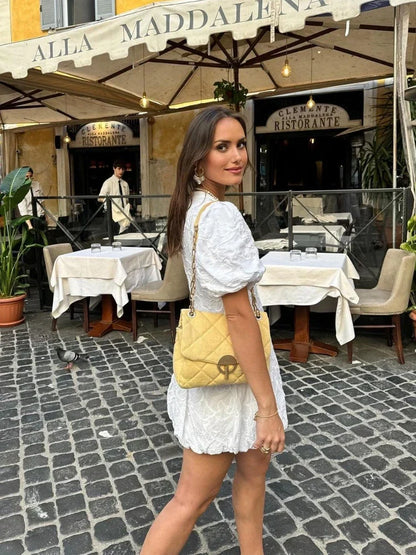 LUNARA | Witte Jurk met Pofmouwen - Zomers & Chic