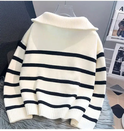 MAE | Gestreepte Half-Zip Trui Voor Dames – Warm, Stijlvol & Ideaal Voor Frisse Dagen
