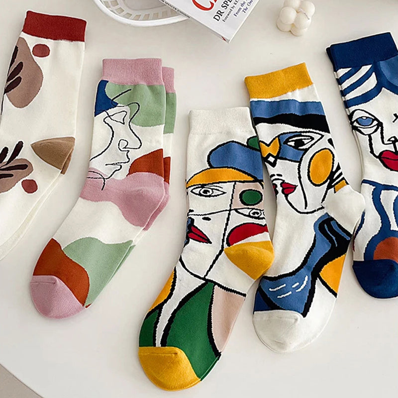 Casual Abstract Sokken – Kleurrijk, Artistiek & Comfortabel Katoen