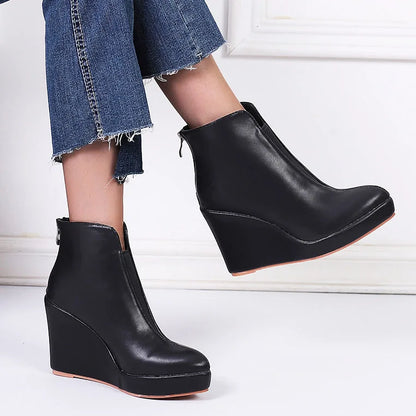 YUE | Casual Leren Enkel Laarsjes Voor Dames Met Sleehak Design - Luxe, Casual & Comfortabel