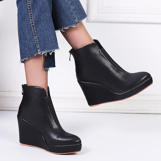 YUE | Casual Leren Enkel Laarsjes Voor Dames Met Sleehak Design - Luxe, Casual & Comfortabel