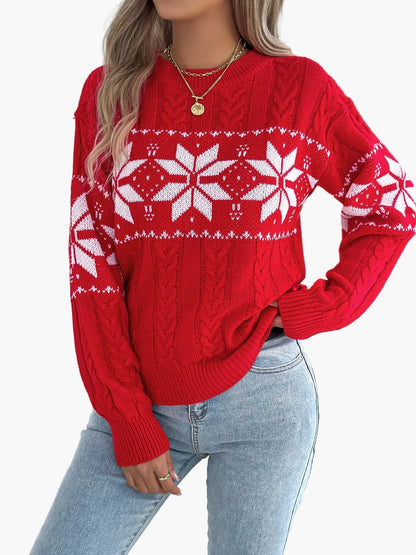 Wintertrui Met Noors Patroon Voor Dames | Warme Gebreide Kersttrui Met Sneeuwvlok Design