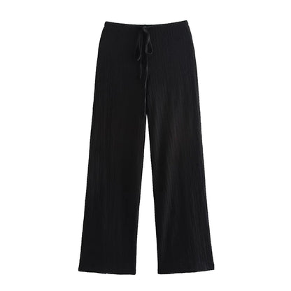 ZOMERSET | Luchtige dames set met knopen & strikkoord – verkrijgbaar in zwart en bruin