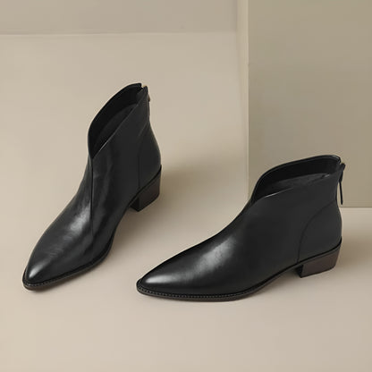 Dames Enkellaarsjes van Leer Met Rits & Blokhak – Elegant, Comfortabel & Stabiel