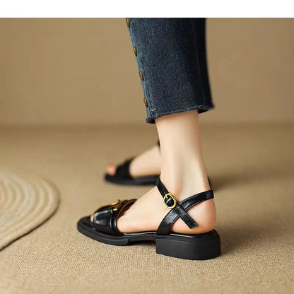 CARA | Tijdloze Dames Sandalen met Luxe Goudkleurige Gesp - Elegant, Zomers & Comfortabel