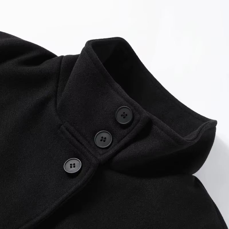 Luxe Wollen Korte Damesjas Zwart Met Knopen – Elegant, Warm & Perfect Voor Herfst & Winter (kopie)