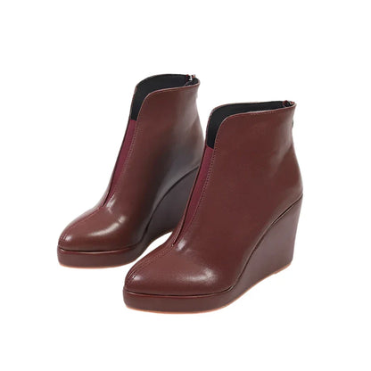 YUE | Casual Leren Enkel Laarsjes Voor Dames Met Sleehak Design - Luxe, Casual & Comfortabel