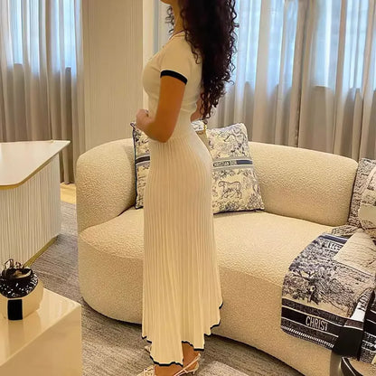 LORENA | Twee-Delige Dames Rokset Met V-Hals Crop Top En Geplooide Rok – Elegant, Vrouwelijk, Zomers
