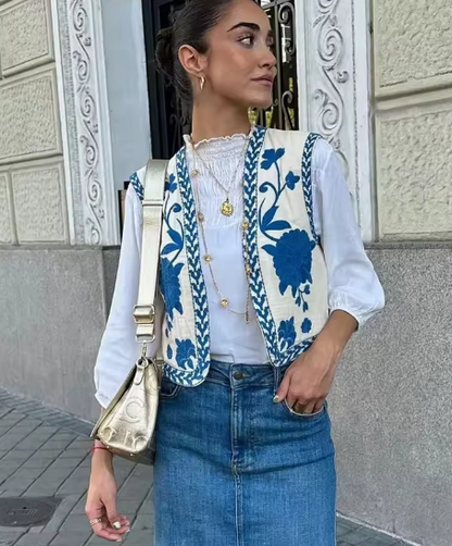 JINA | Zomerse Gilet Met Geborduurd Design - Modieus & Casual