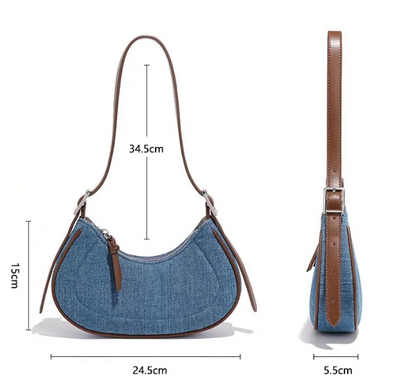 ÉLODIE | Denim Damesschoudertas met Halvemaanvorm – Stoer, Stijlvol & Praktisch