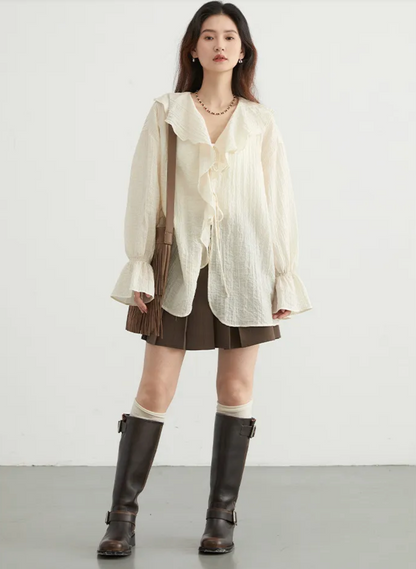 LEONA | Luchtige Dames Blouse met Ruffle Kraag – Luchtige Zomerstijl met Romantische Flair