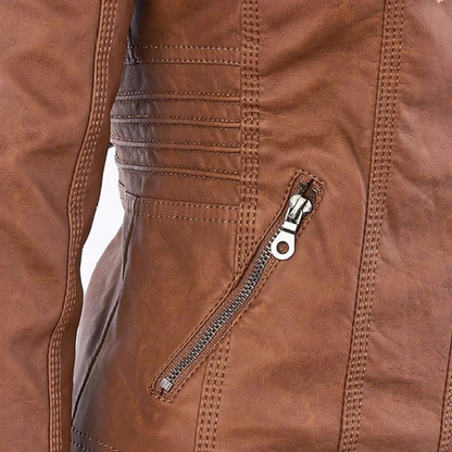 Dames casual gewatteerde leren jas – stijlvol, warm & praktisch met dubbele rits
