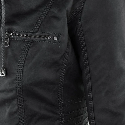 Dames casual gewatteerde leren jas – stijlvol, warm & praktisch met dubbele rits