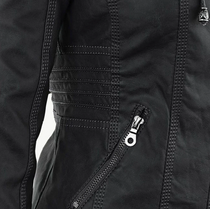 Dames casual gewatteerde leren jas – stijlvol, warm & praktisch met dubbele rits