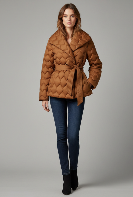 Dames Winterjas Met Dons En Bandsluiting – Warmte Zonder Onhandige Dikte
