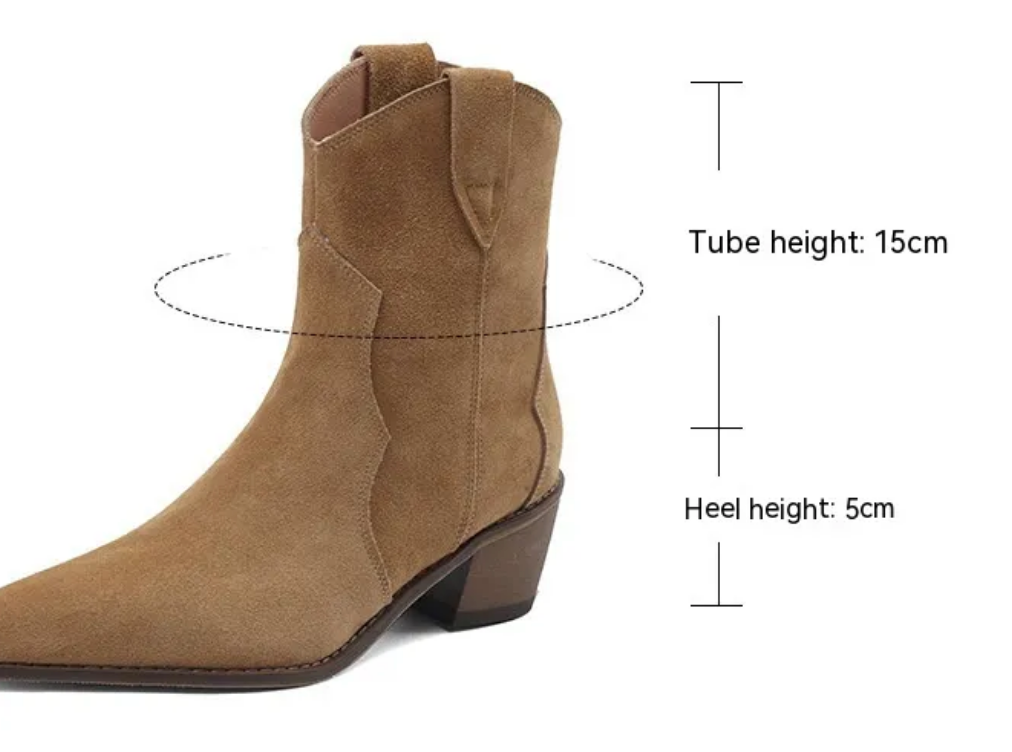 Elegante Suède Cowboylaarzen Met Lage Hak | Stijlvolle Everyday Western Look