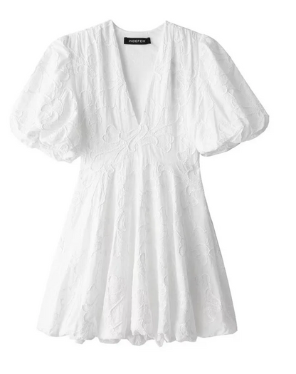 LUNARA | Witte Jurk met Pofmouwen - Zomers & Chic