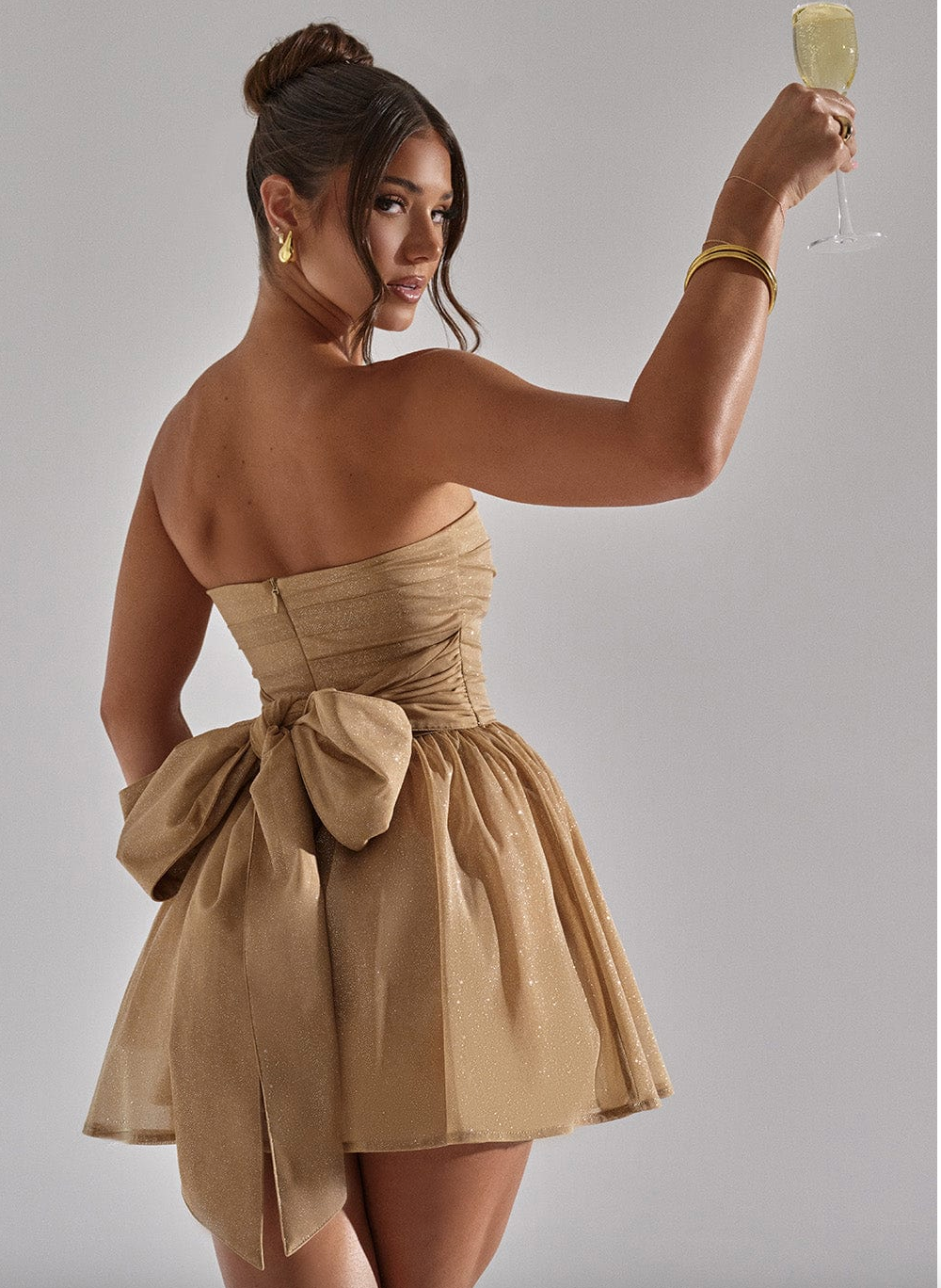 Elegante Glitter Feestjurk | Strapless Mini Jurk Met Sprankelende A-Lijn