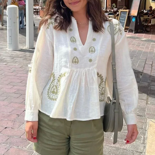ASTRID | Elegante Dames Blouse met Borduursel en Losse Pasvorm – Verfijnd, Luchtig & Vrouwelijk