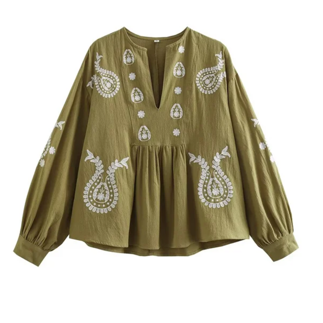 ASTRID | Elegante Dames Blouse met Borduursel en Losse Pasvorm – Verfijnd, Luchtig & Vrouwelijk