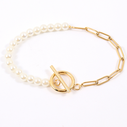 AMÉLIE | Luxe Dames Parelketting + Armband Set Met Vergulde Schakel – Elegant, Tijdloos & Geraffineerd Voor Elke Gelegenheid