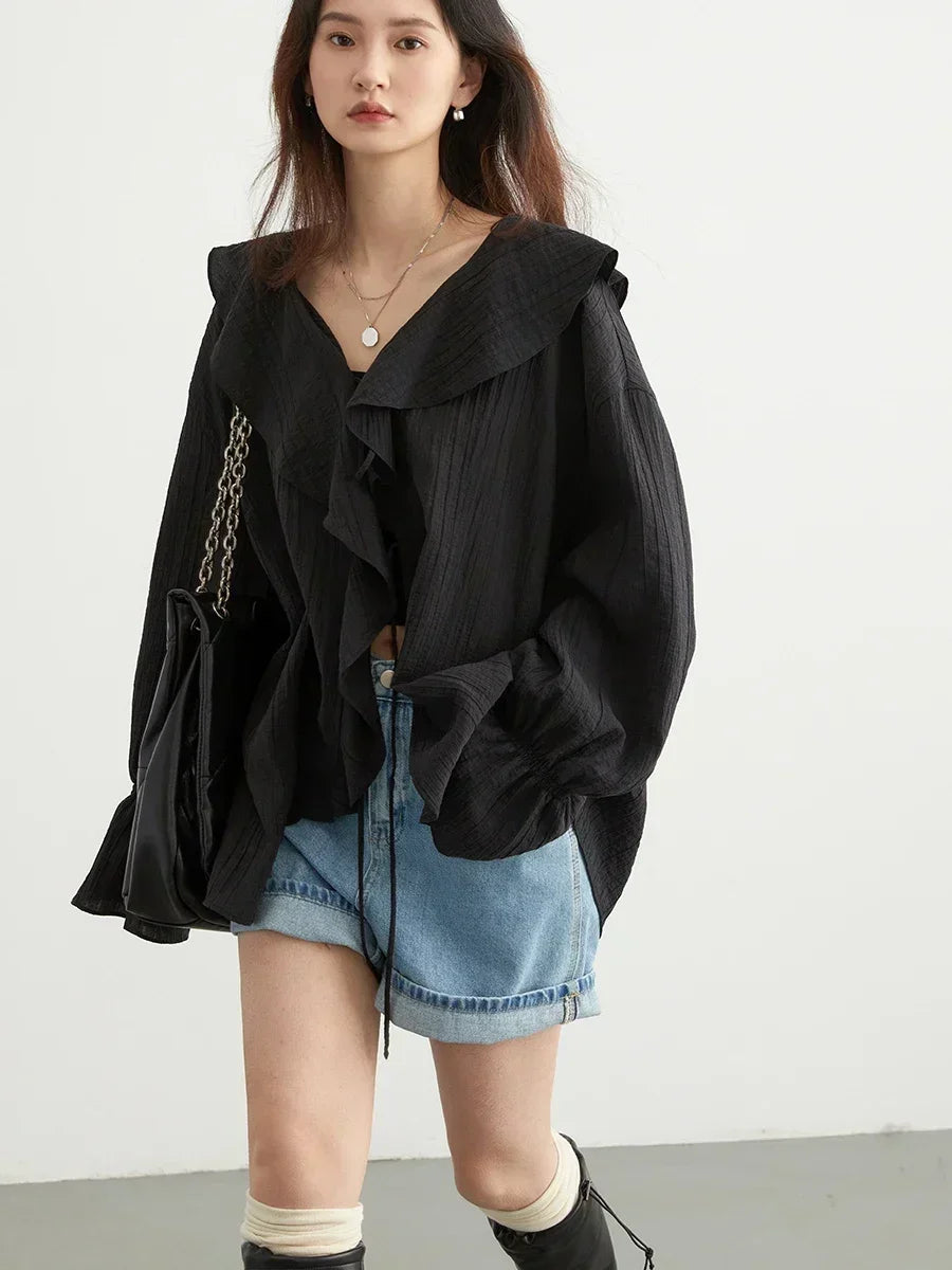LEONA | Luchtige Dames Blouse met Ruffle Kraag – Luchtige Zomerstijl met Romantische Flair