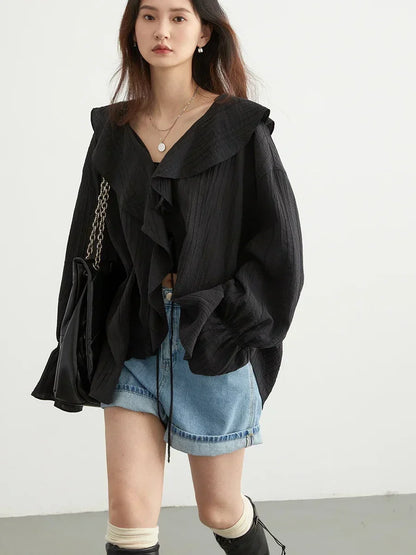 LEONA | Luchtige Dames Blouse met Ruffle Kraag – Luchtige Zomerstijl met Romantische Flair
