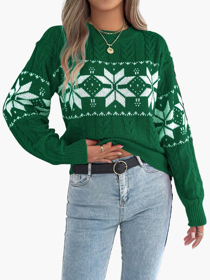 Wintertrui Met Noors Patroon Voor Dames | Warme Gebreide Kersttrui Met Sneeuwvlok Design