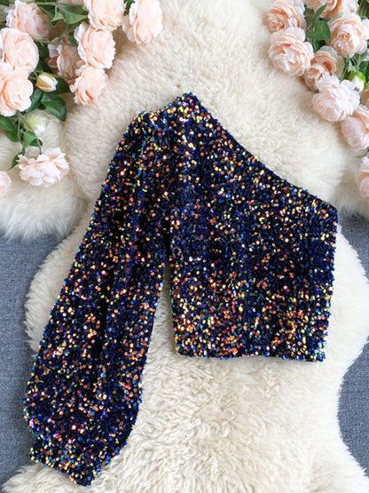 FLEUR | One Shoulder Glitter Top Voor Dames – Elegant, Opvallend, Comfortabel