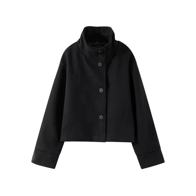 Luxe Wollen Korte Damesjas Zwart Met Knopen – Elegant, Warm & Perfect Voor Herfst & Winter (kopie)
