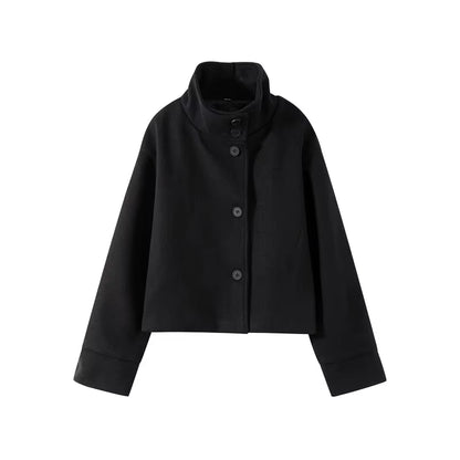 Luxe Wollen Korte Damesjas Zwart Met Knopen – Elegant, Warm & Perfect Voor Herfst & Winter (kopie)