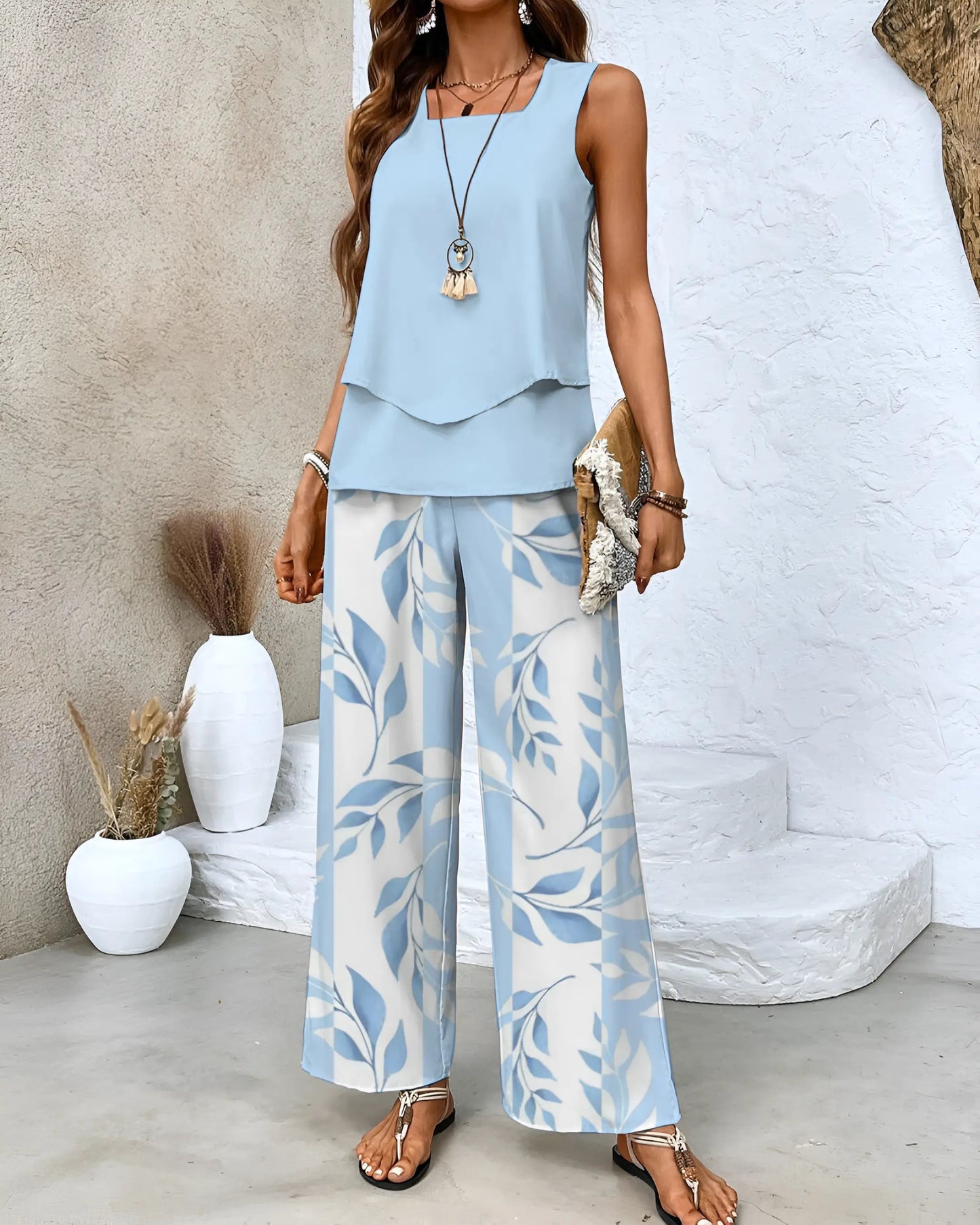 SIERRA | Dames Zomer Set met Top & Wijde Broek in Pastel Kleur