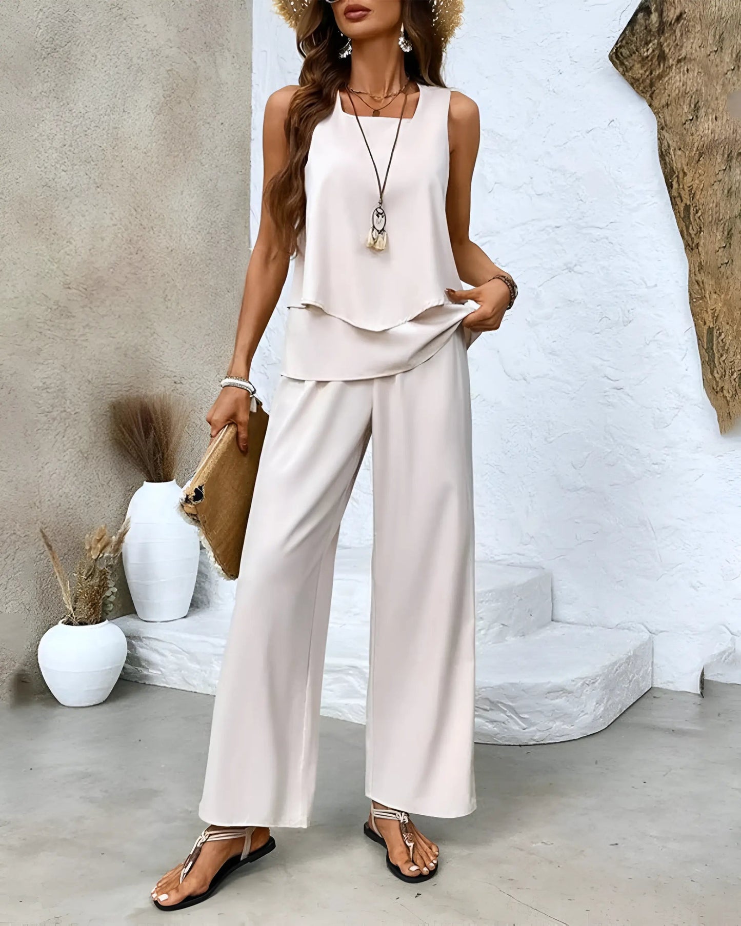 SIERRA | Dames Zomer Set met Top & Wijde Broek in Pastel Kleur