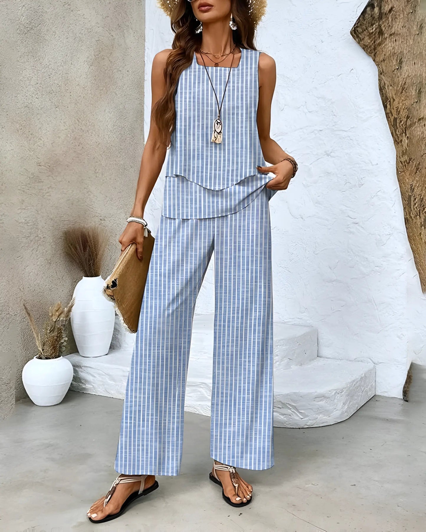 SIERRA | Dames Zomer Set met Top & Wijde Broek in Pastel Kleur