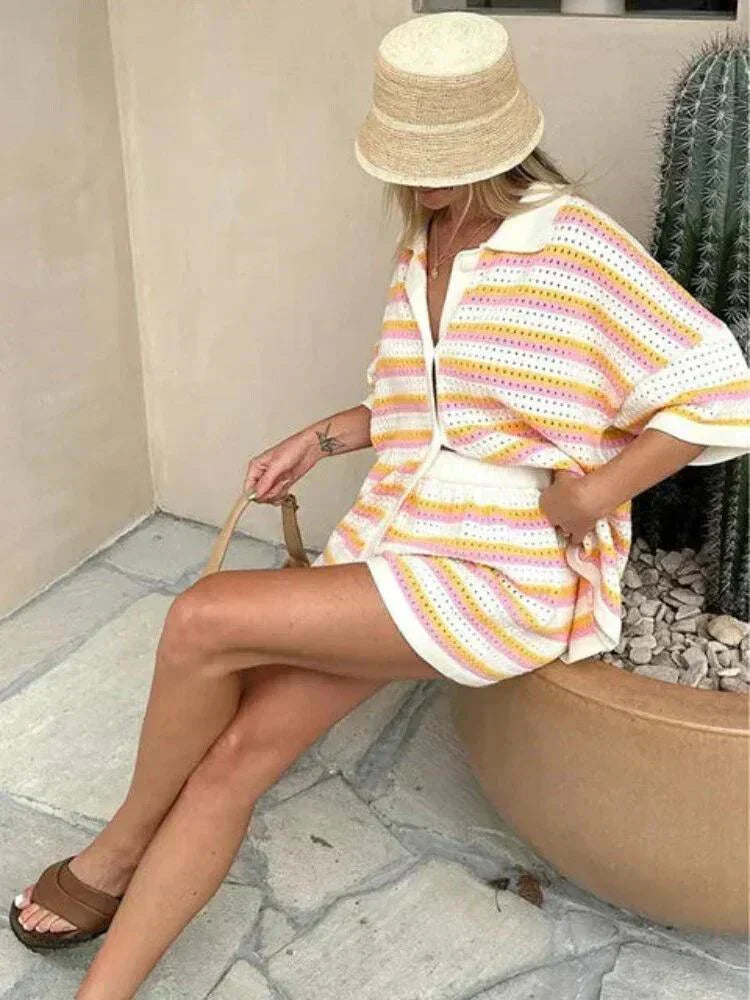 JENICA | Gestreepte Zomerset Met Pastel Kleuren Voor Dames - Voor Strand & Stad