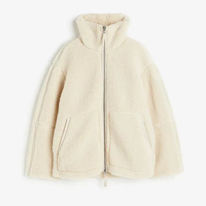 ROMY | Oversized Lamswollen Damesjas met Rits en Staande Kraag - Warm, Stijlvol & Perfect voor de Frisse Dagen