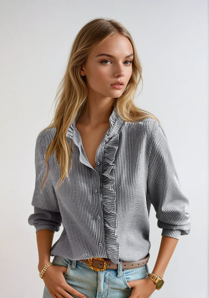 NERINA | Gestreepte Dames Blouse met Ruches - Voor Werk & Weekend