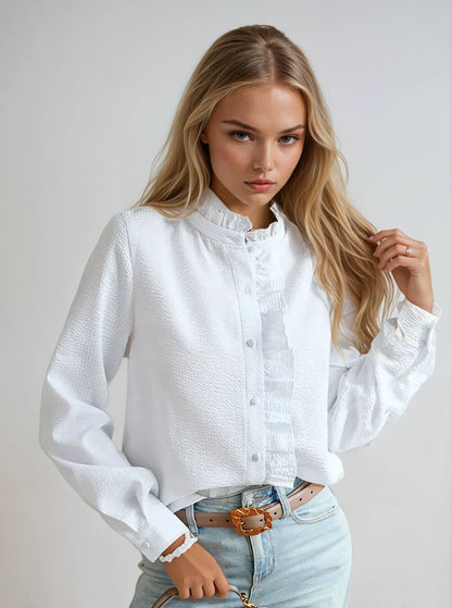 NERINA | Gestreepte Dames Blouse met Ruches - Voor Werk & Weekend